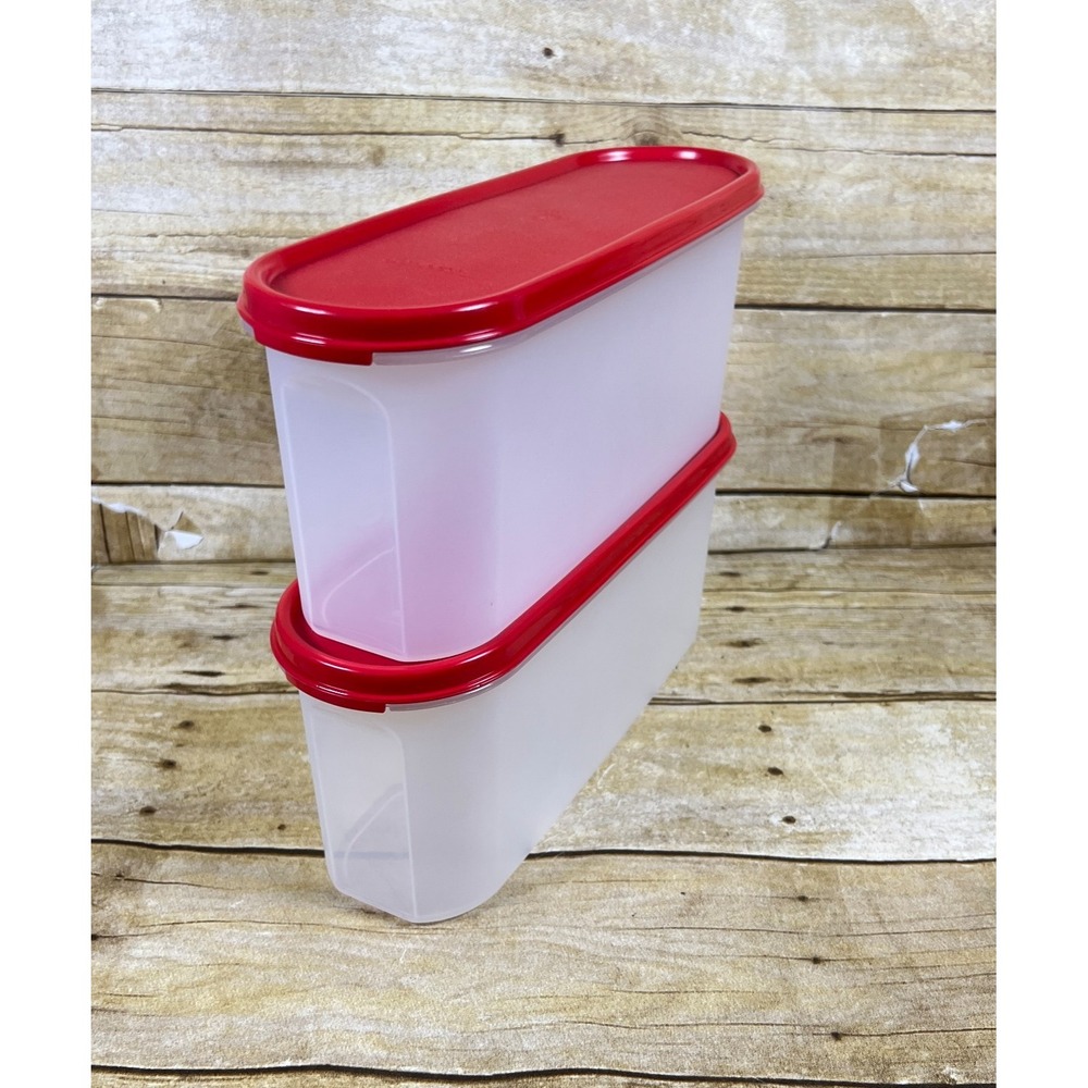 2 Tupperware Modular Mates Super Oval #2 Container 7.5 Cup #2400 Red Seal NEW